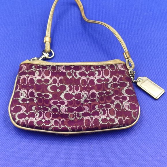 Purple/Pink/Silver Metallic Coach small signture canvas wristlet - Picture 2 of 6